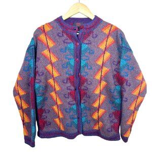 VTG Galeria Latina Alpaca‎ wool Cardigan Hand Knit aztec size M